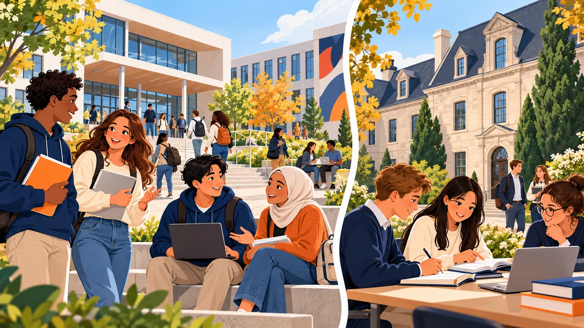 Étudiants dans deux environnements collégiaux différents
