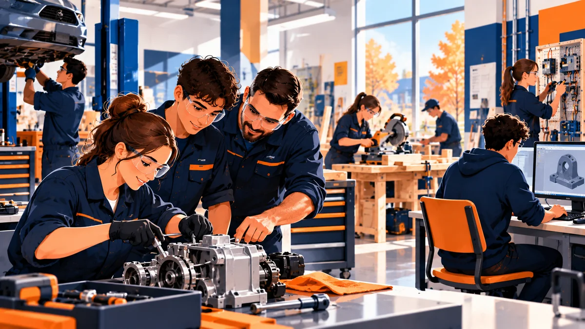 Étudiants en formation professionnelle dans un atelier