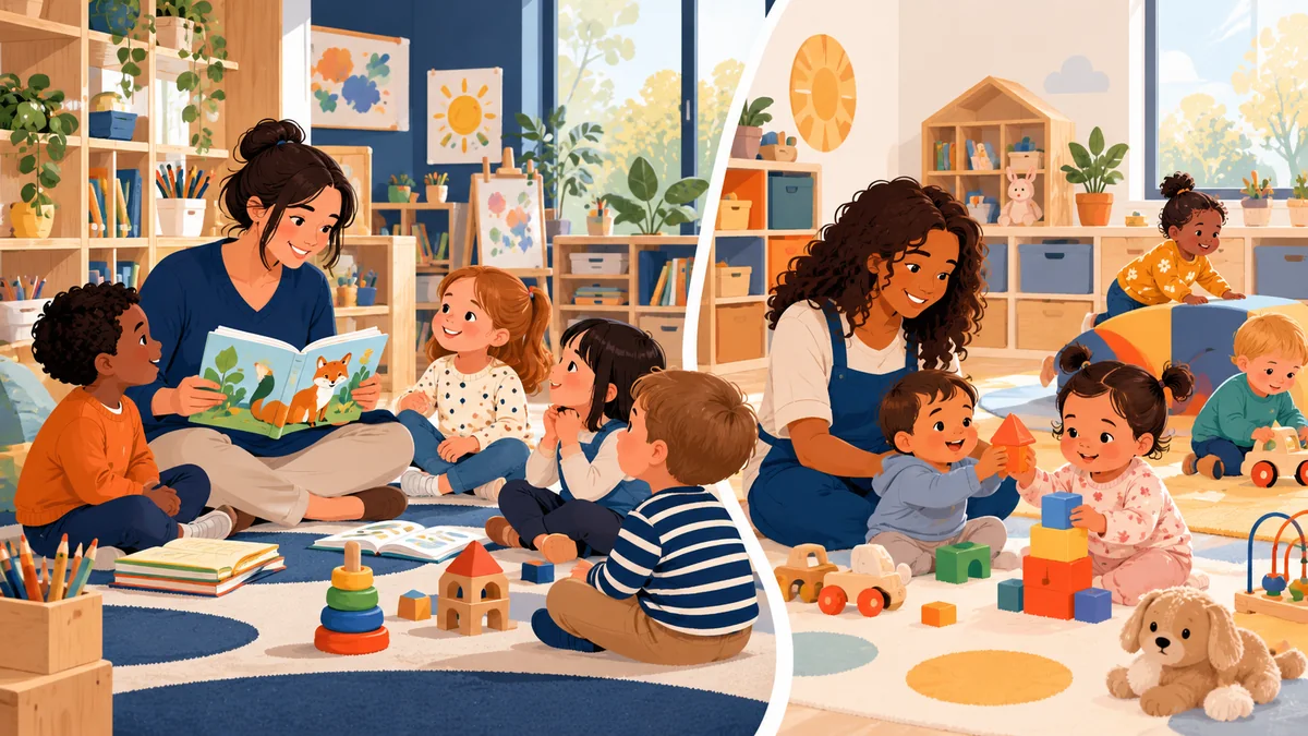 Enfants et éducatrice dans un service de garde