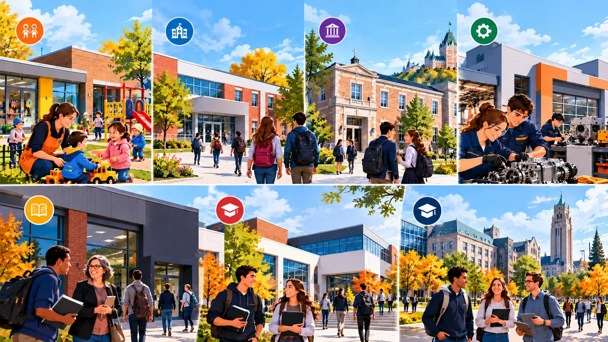 Différents types d'établissements d'enseignement et services de garde au Québec